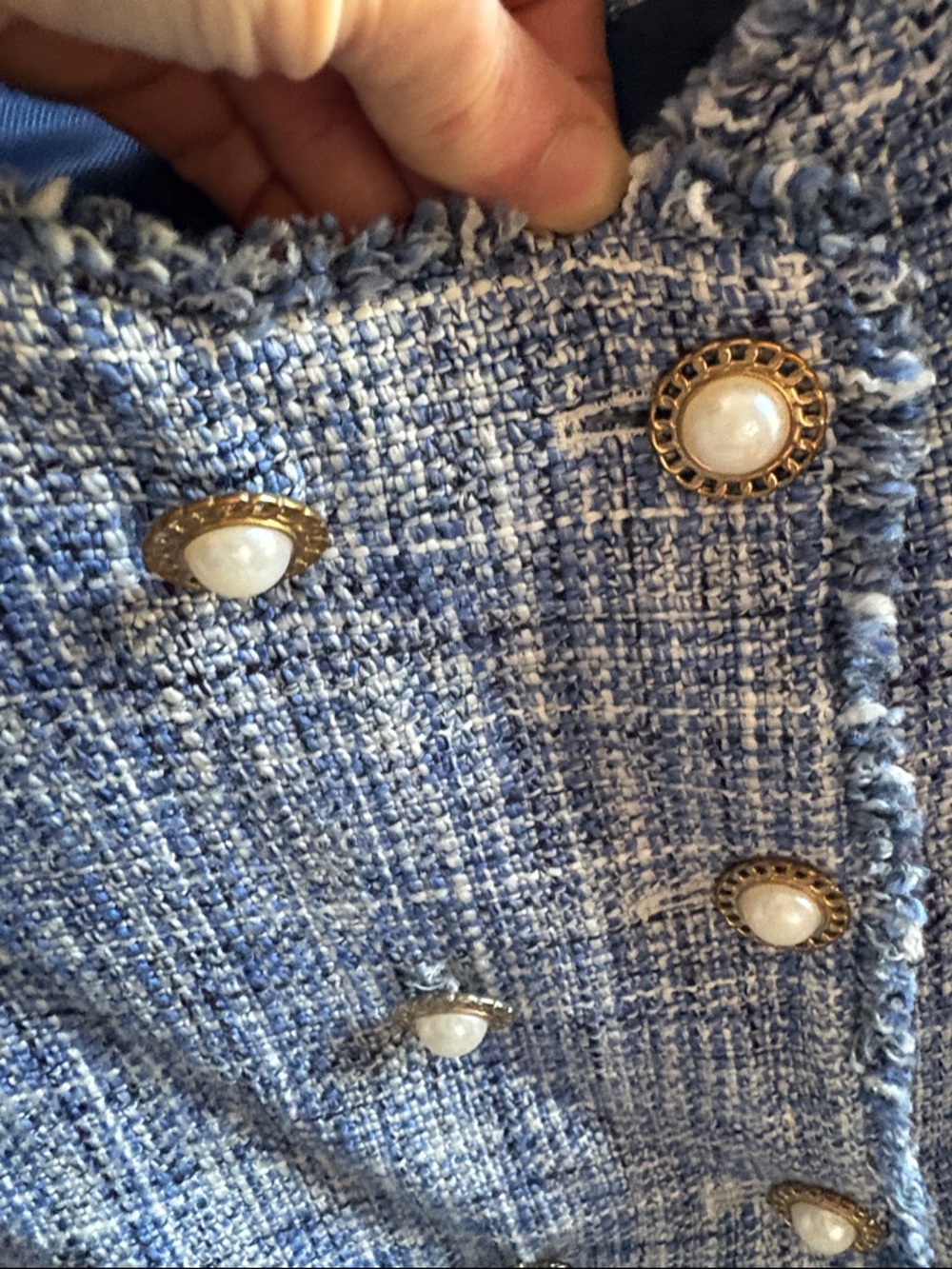 Maeve for Anthropologie Blue Tweed Pearl-Button Cropped Jacket - Picture 3 of 7
